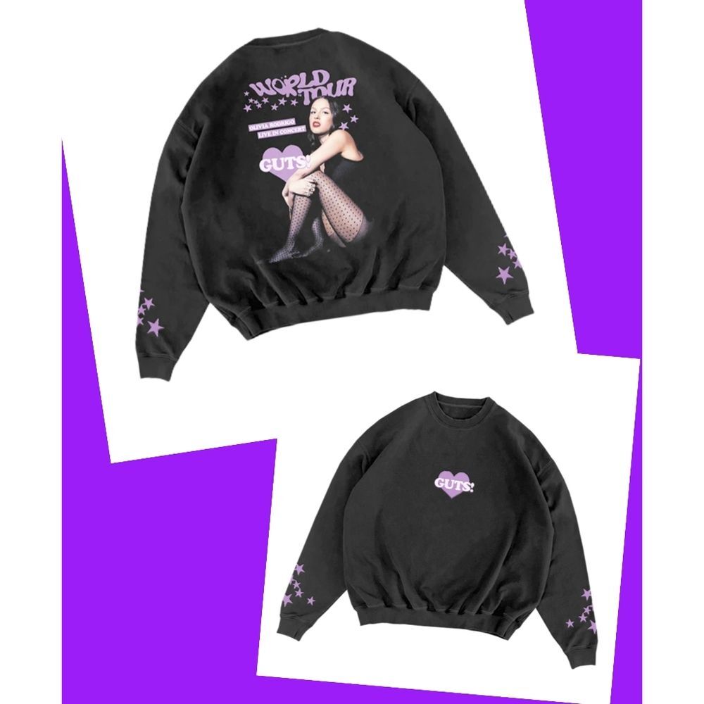 Olivia Rodrigo Guts World Tour Sweatshirt - Size Medium Womens Black & Purple